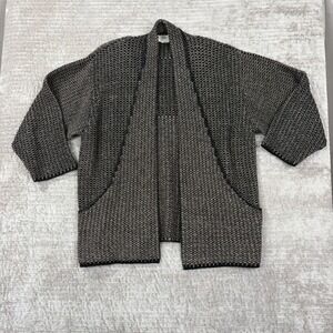 Chris Triola Handmade‎ Cardigan Sweater Black Tan Knit Open Front USA Made P